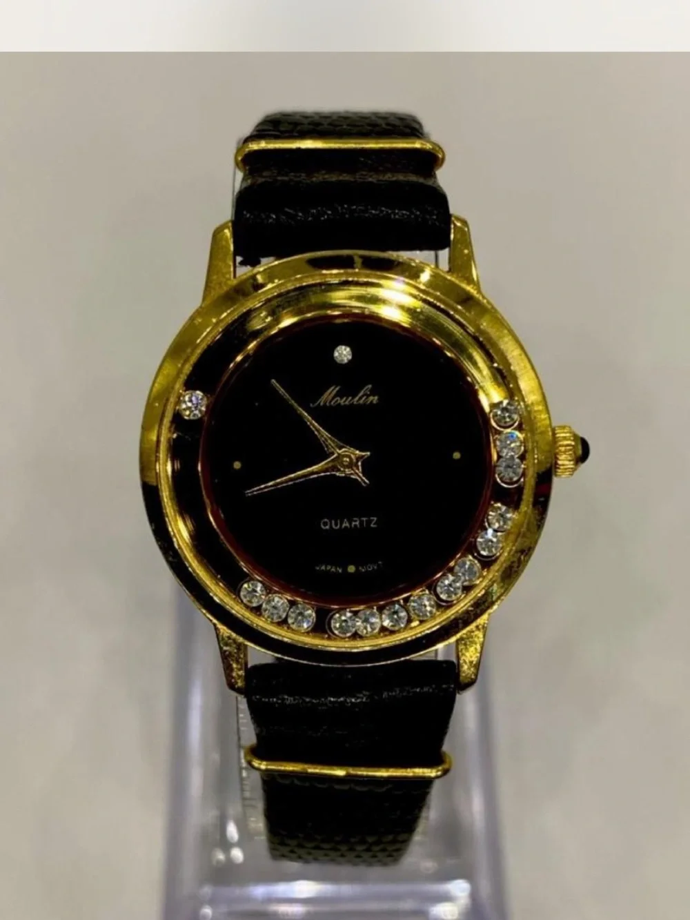 Designer ^^^ Gold-Tone  ***Midnight Black  *** Iced Crystal Ladies Watch ***